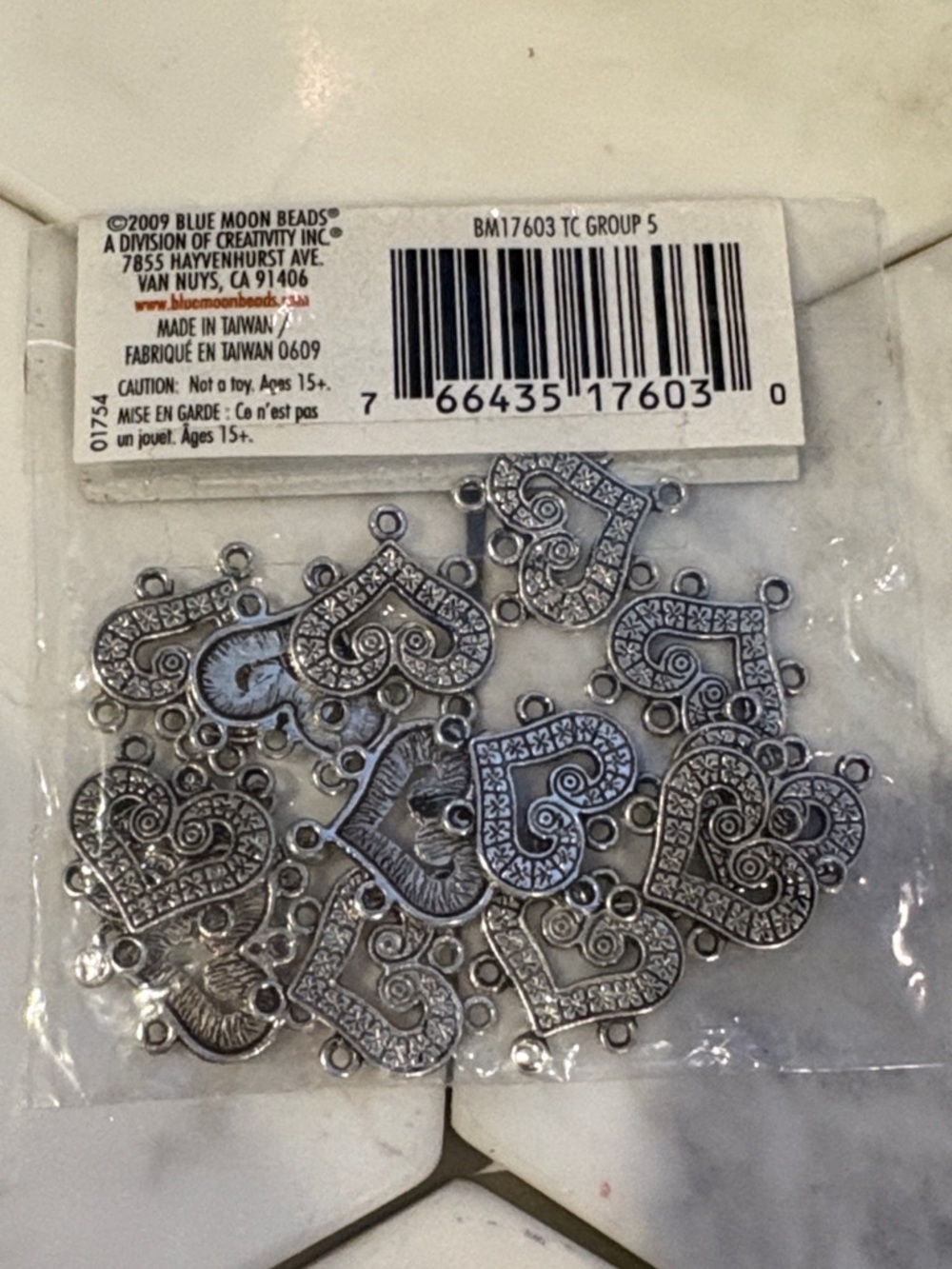 Silver Heart Connector Charms - Pack
